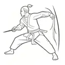 A minimalist design of a martial arts warrior in action tattoo design idea