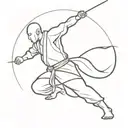 A minimalist design of a martial arts warrior in action tattoo design idea