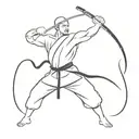 A minimalist design of a martial arts warrior in action tattoo design idea