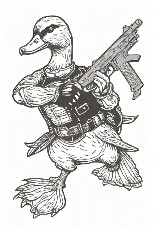 Tactial Duck holding a gun tattoo design idea