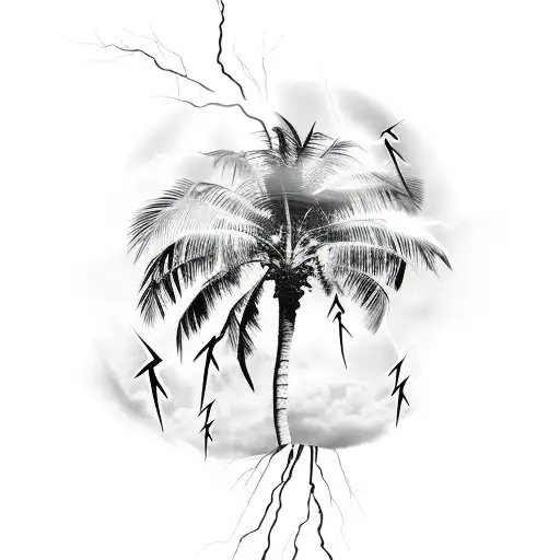 A palm tree with lightning bolts as branches tattoo design idea