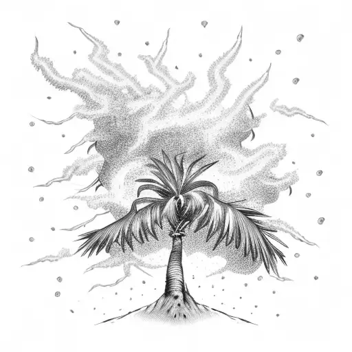 A palm tree with lightning bolts as branches tattoo design idea