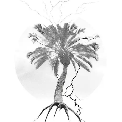 A palm tree with lightning bolts as branches tattoo design idea