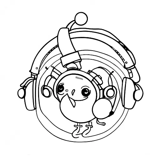 A cute baby chicken wearing headphones and grooving to the music tattoo design idea