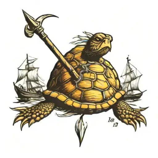 shellback turtle, king neptune trident tattoo design idea