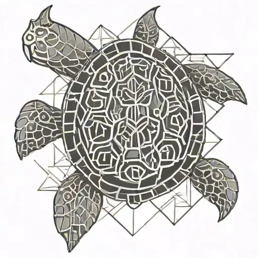 shellback turtle, king neptune trident tattoo design idea