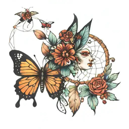 butterfly, lady bugs, dream catcher, inspiration  tattoo design idea