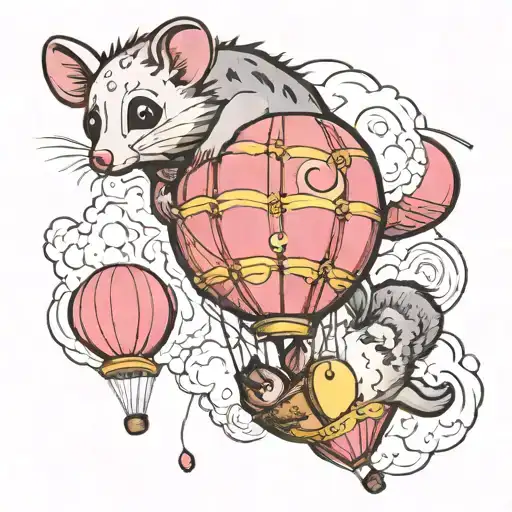 opossum balloon floating tattoo design idea