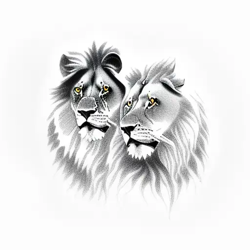 family of lions and wolf tattoo design idea