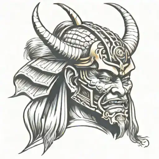 Samurai, Oni mask, Japan tattoo design idea