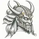 Samurai, Oni mask, Japan tattoo design idea