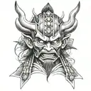 Samurai, Oni mask, Japan tattoo design idea