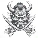 Samurai, Oni mask, Japan tattoo design idea