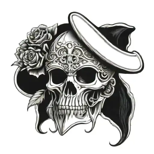 skull wearing theoden's helmet lotr with roses  tattoo design idea