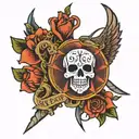 a tattoo with the word "never surrender" accompanied by a symbol that identifies the word tattoo design idea