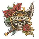 a tattoo with the word "never surrender" accompanied by a symbol that identifies the word tattoo design idea