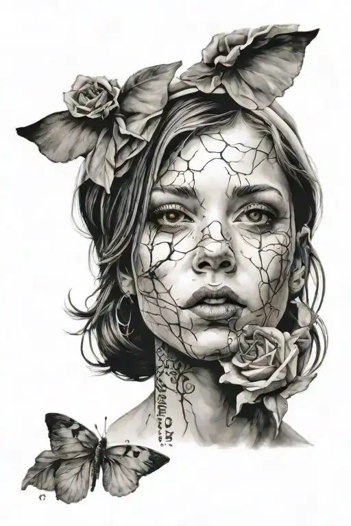 lost child become a woman who suffered, is abused and find love to be happy tattoo design idea