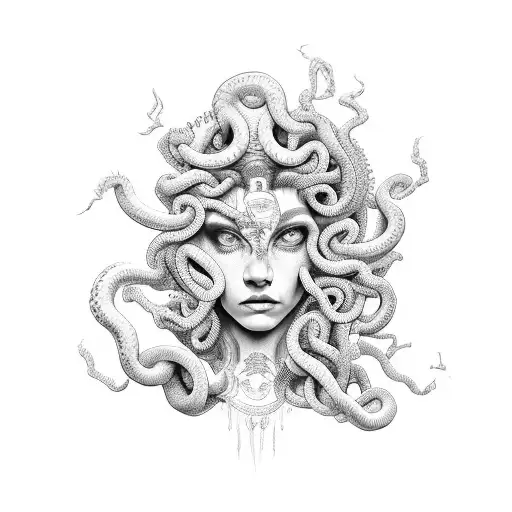 Medusa marina con fondo a color  tattoo design idea