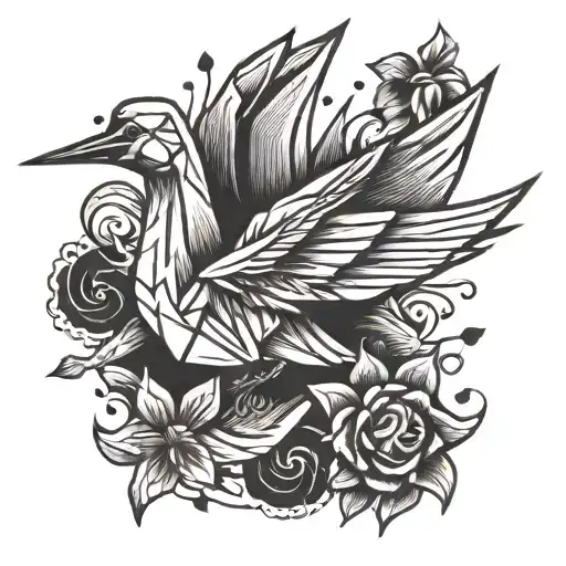 origami paper crane bird tattoo design idea