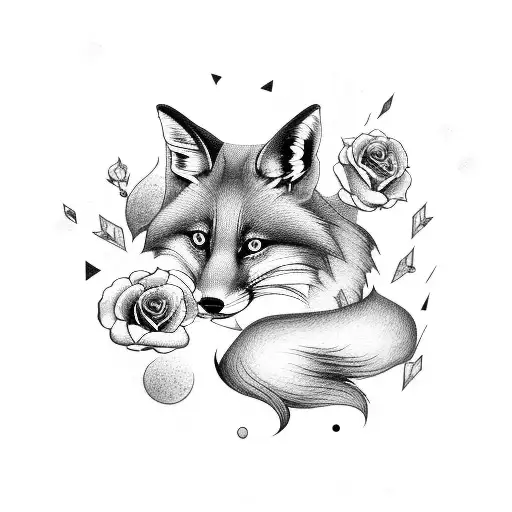 Japanese clouds, fox, fish, roses, full arm tattoo design idea