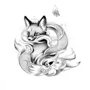 Japanese clouds, 9 tails fox, fish, roses, full arm tattoo design idea