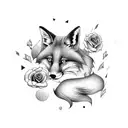 Japanese clouds, fox, fish, roses, full arm tattoo design idea