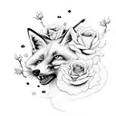 Japanese clouds, fox, fish, roses, full arm tattoo design idea