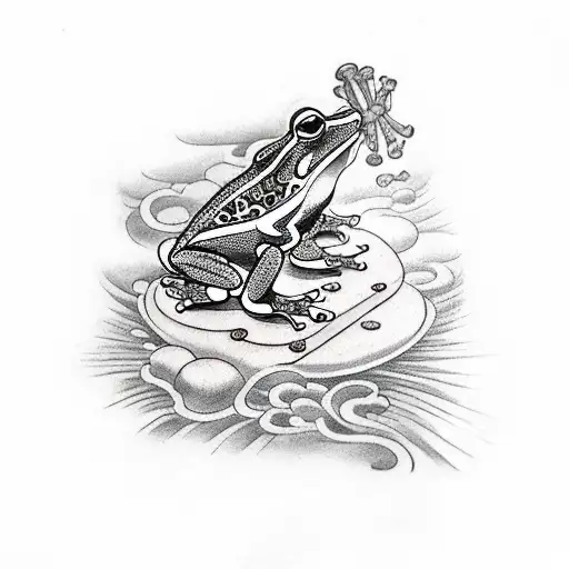 A traditional tattoo of a frog sitting on a mushroom playing the guitar tattoo design idea