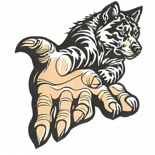 hand and dog paw tattoo design idea