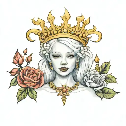 albino girl in tiara tattoo design idea