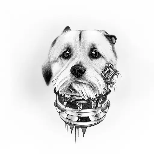 dog with car parts tattoo design idea