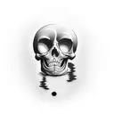 person looking into a puddle, the reflection is a skeleton tattoo design idea