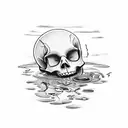 person looking into a puddle, the reflection is a skeleton tattoo design idea