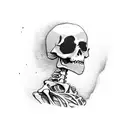 person looking into a puddle, the reflection is a skeleton tattoo design idea