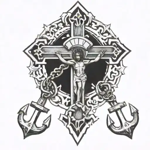 crucifix and an anchor tattoo design idea