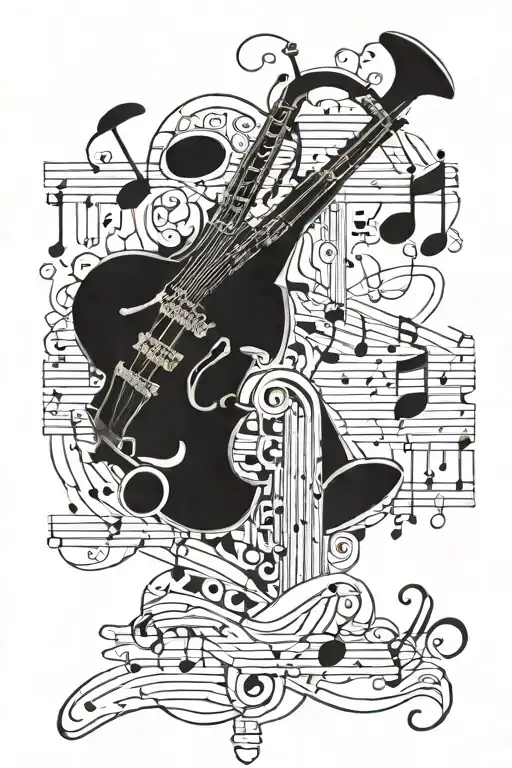 Warhammer with Jazz music notes intertwined tattoo design idea