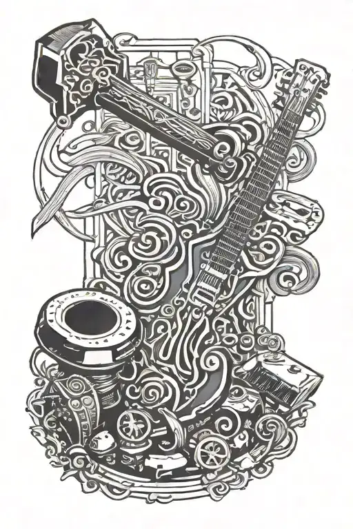 Jazz song in a Blacksmith's hammer ingraved with Runes tattoo design idea