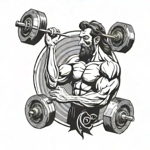 A muscular arm lifting a weight with a subtle Notre Dame symbol incorporated into the design tattoo design idea