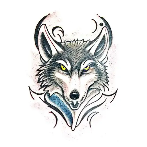 Paleontological excavation site with a wolf and raven tattoo design idea