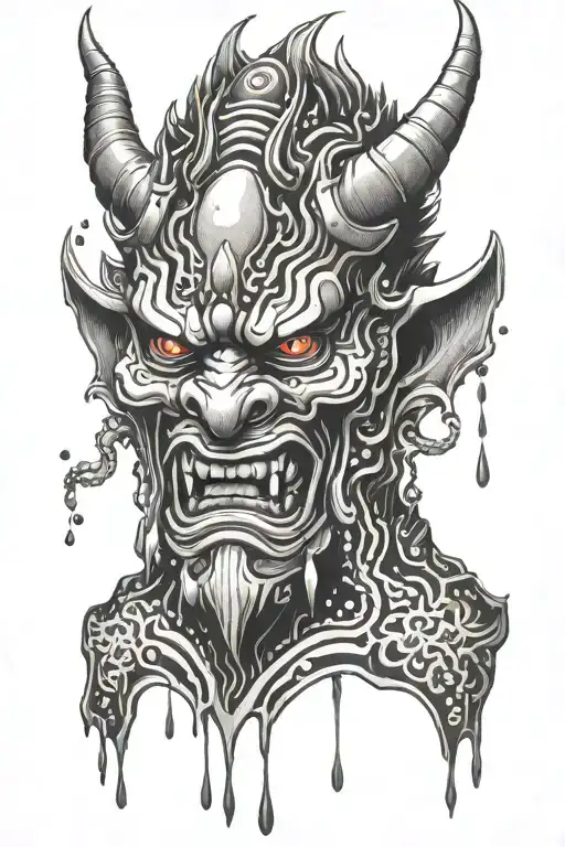 oni mask on ab background of dripping ink  tattoo design idea