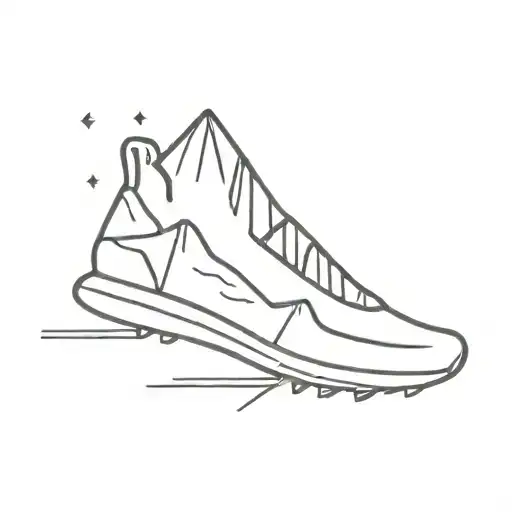 A minimalist tattoo design of a running shoe with tire tracks in the shape of mountains tattoo design idea