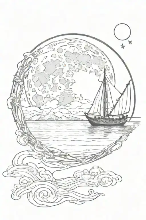moon and row boat tattoo design idea