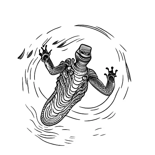 The creature of the black lagoon swimming and lying end-to-end  tattoo design idea