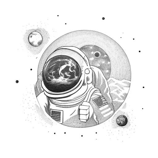 Spaceman on moon trying to contact with earth tattoo design idea