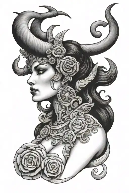 Dark Taurus Goddess tattoo design idea