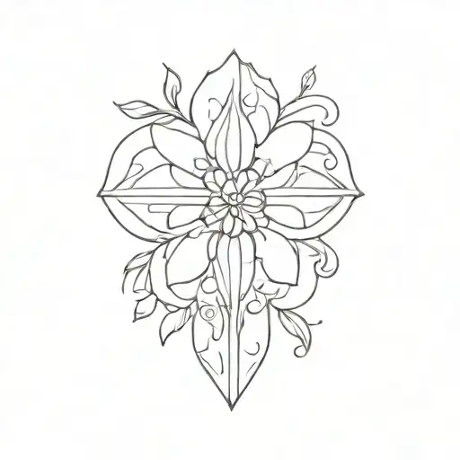 CROSS, LEO FLOWERS tattoo design idea