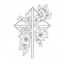 CROSS, LEO FLOWERS tattoo design idea