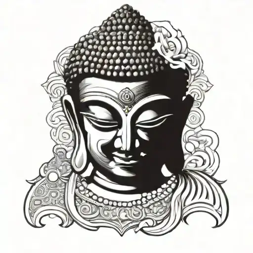 Buddha one side other side kuttichathan theyyam gulikan face mask tattoo design idea