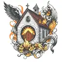burning church tattoo design idea