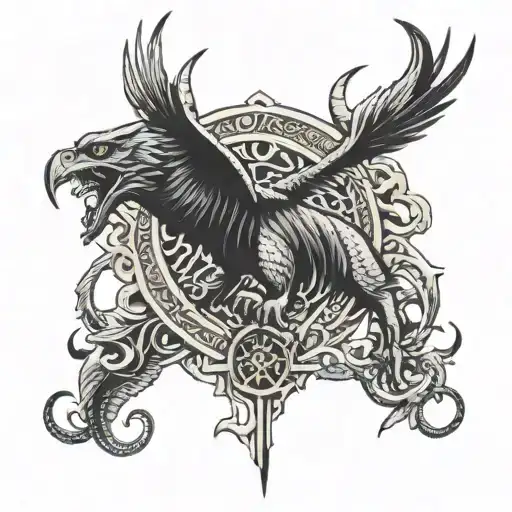 viking, bull, eagle, dragon tattoo design idea